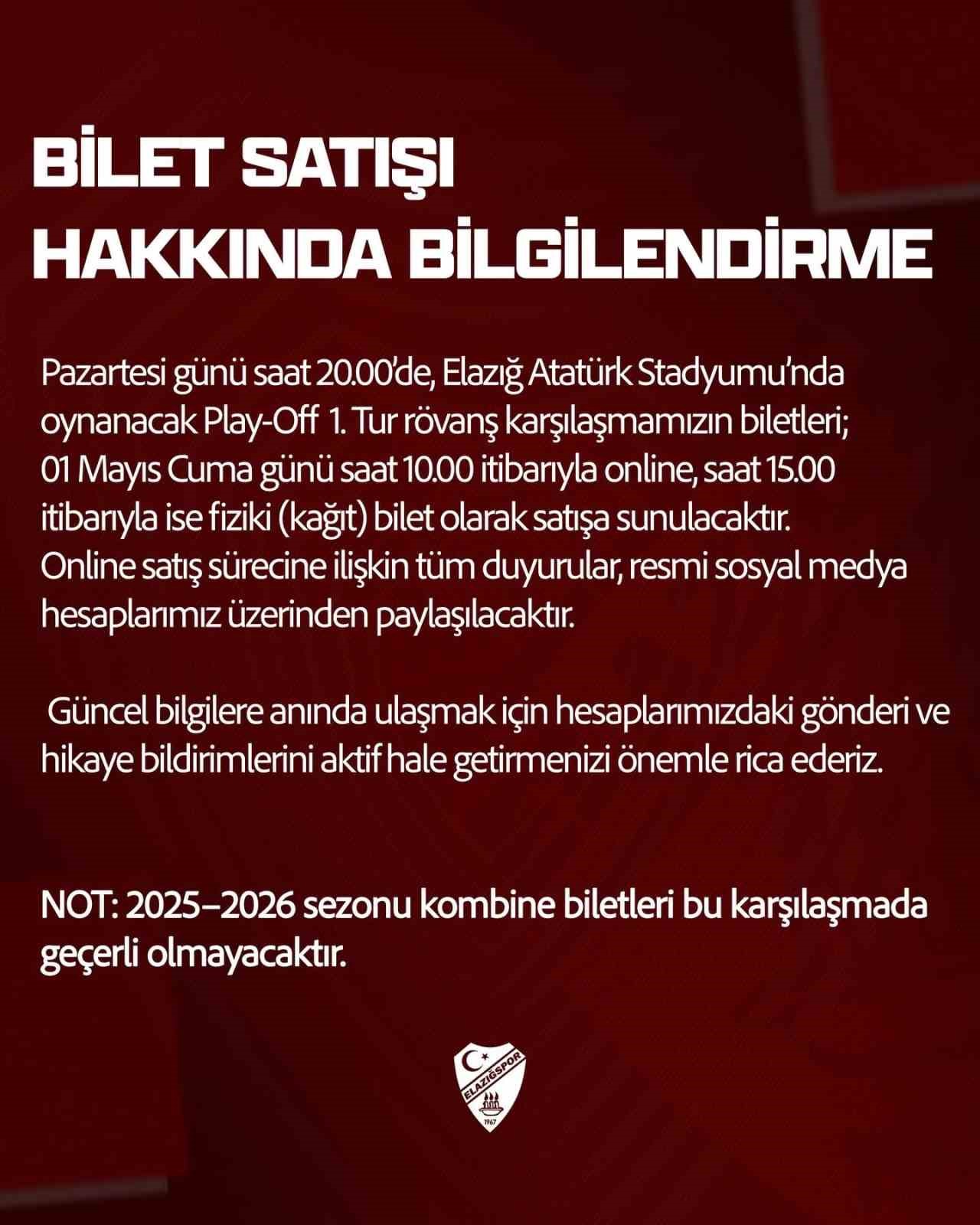 Elazığspor&rsquo;dan bilet satışı a&ccedil;ıklaması
