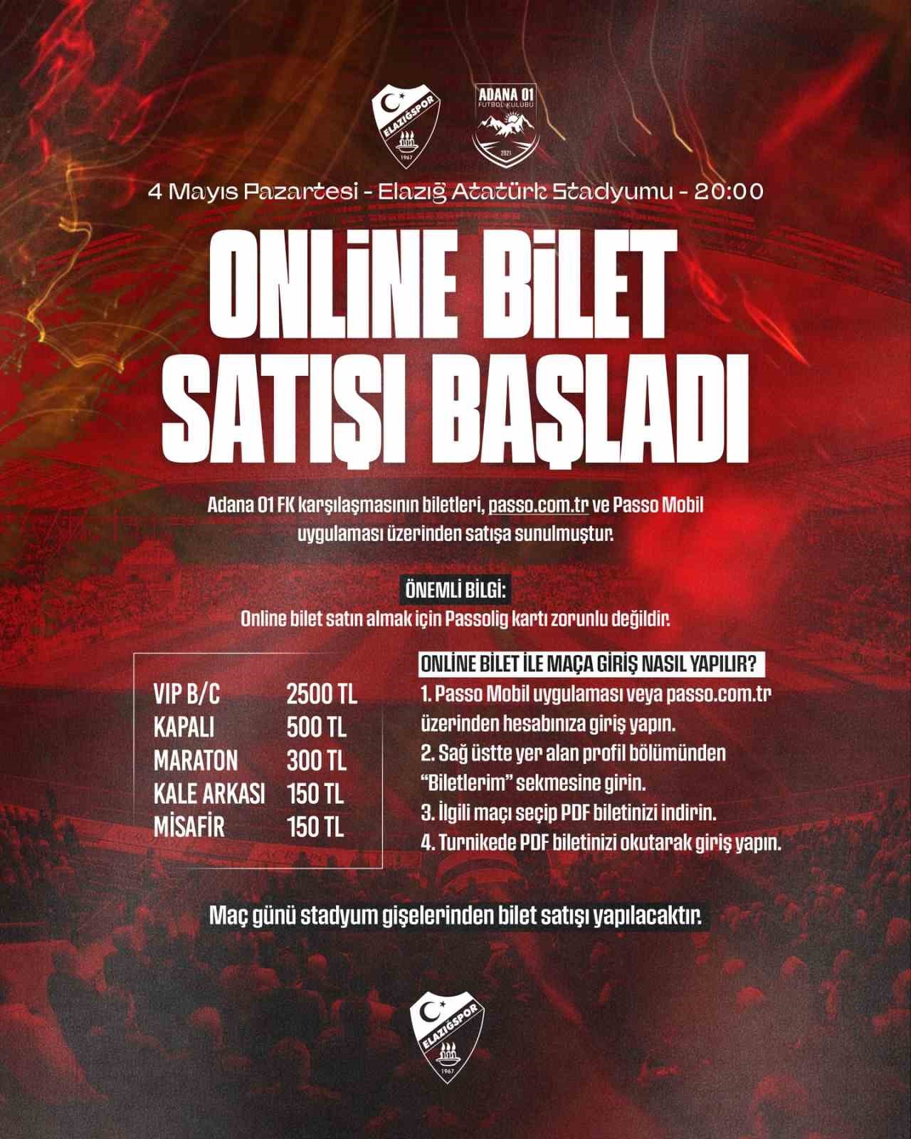 Elazığspor - Adana 01 FK ma&ccedil; biletleri satışta
