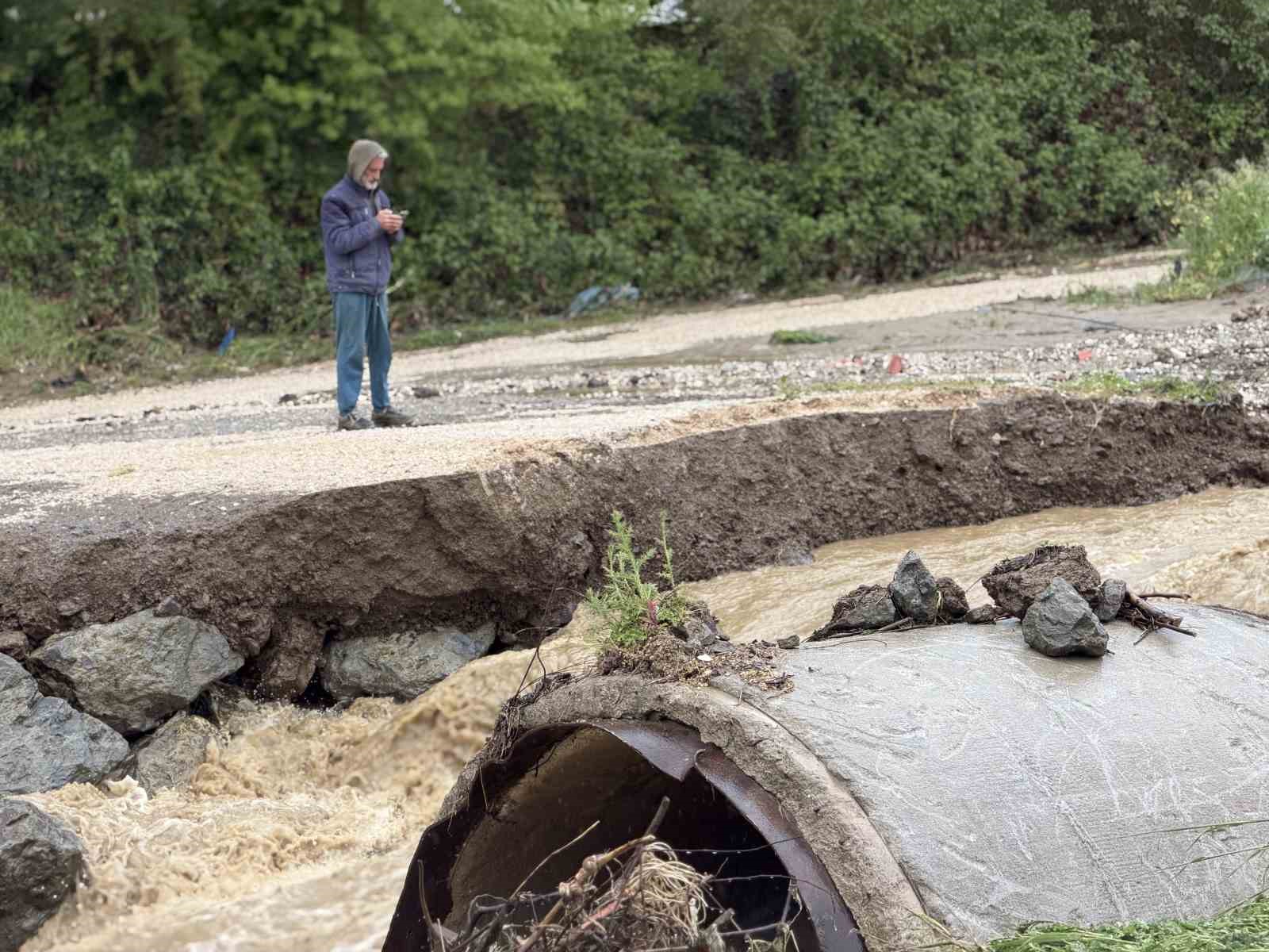 D&uuml;zce&rsquo;de sağanak k&ouml;pr&uuml; yıktı, tarım arazileri ve evleri su bastı
