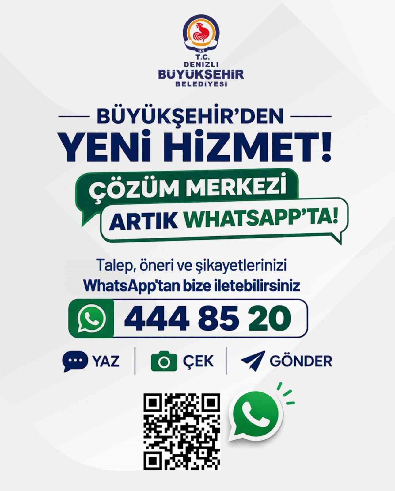 Denizli B&uuml;y&uuml;kşehirin WhatsApp &Ccedil;&ouml;z&uuml;m Merkezi hizmette
