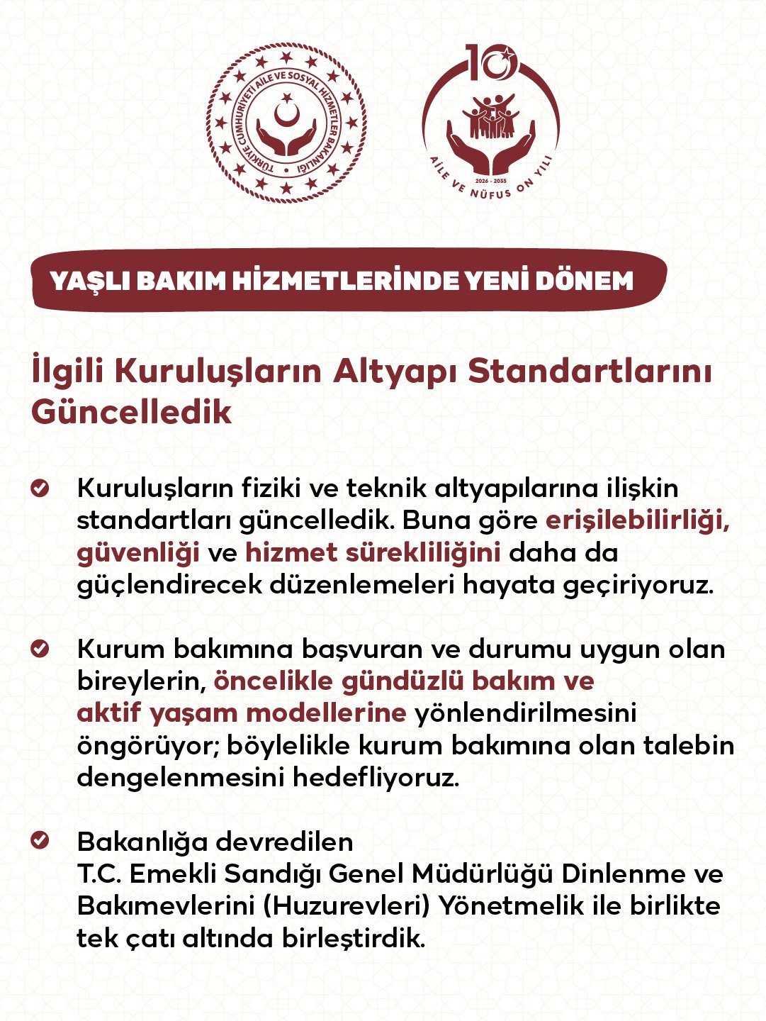 Bakanlıktan huzurevlerine yönelik yeni düzenleme