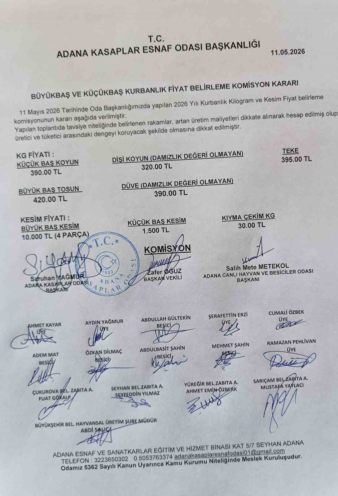 Adana’da kurbanlık fiyatları belirlendi