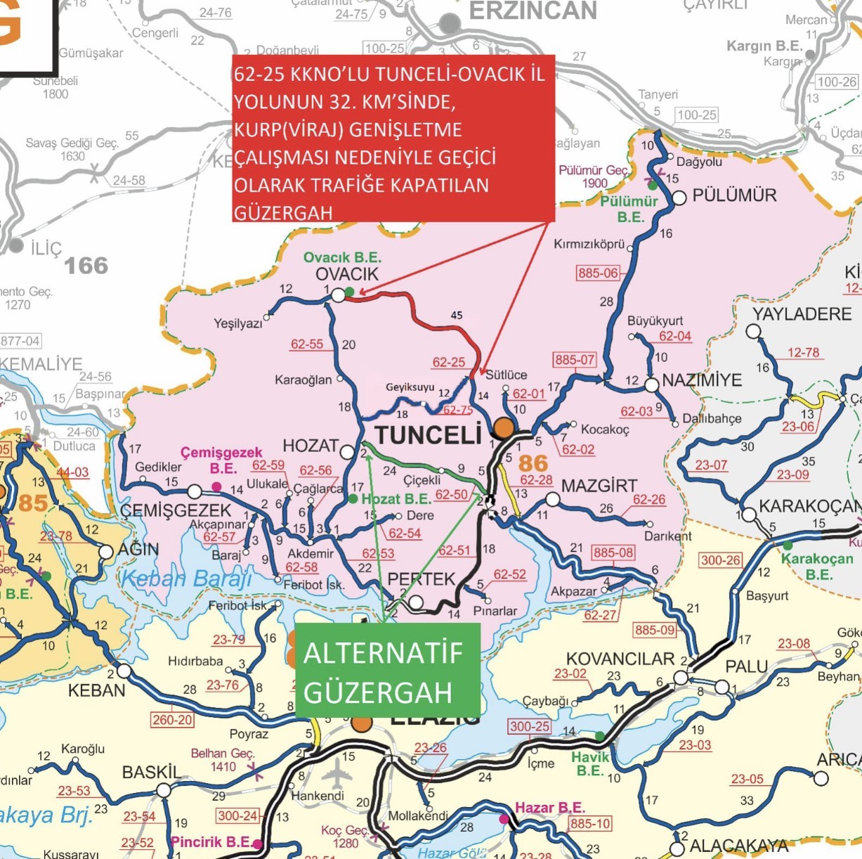 Tunceli-Ovacık yolunda kontrollü patlatma