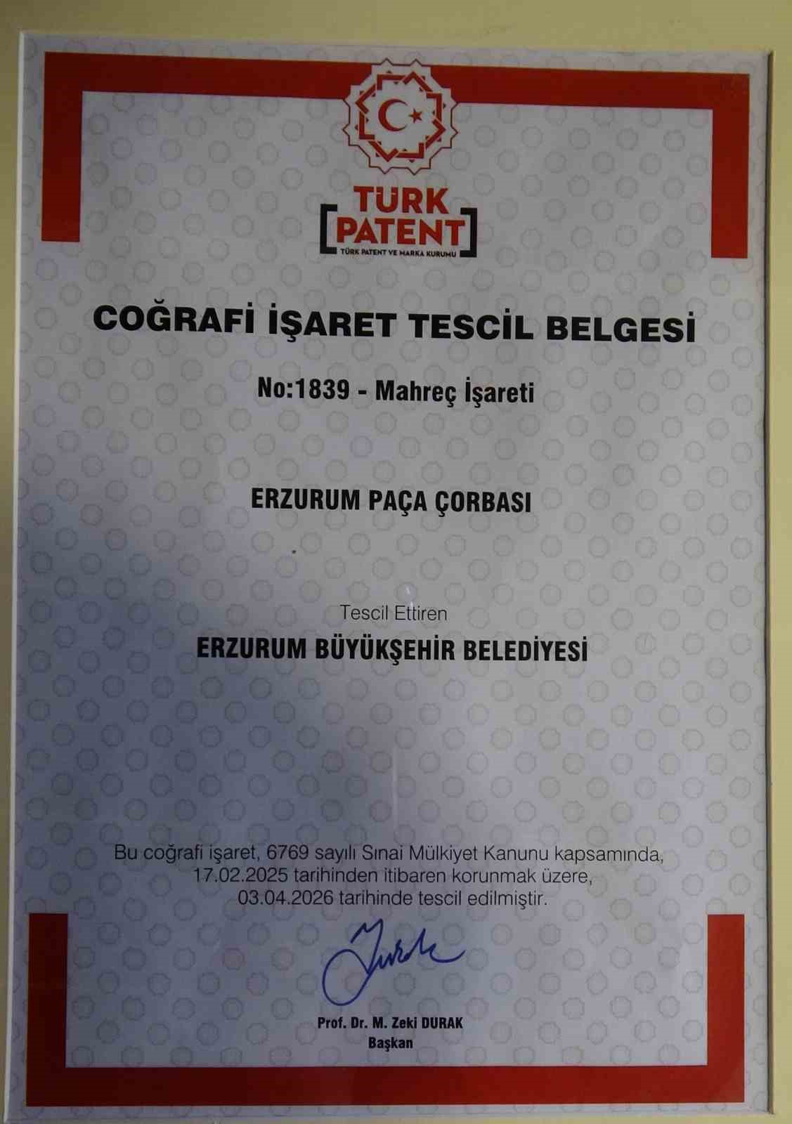 Erzurum&rsquo;un kadim lezzeti &lsquo;Erzurum pa&ccedil;a &ccedil;orbası&rsquo; artık coğrafi işaretli
