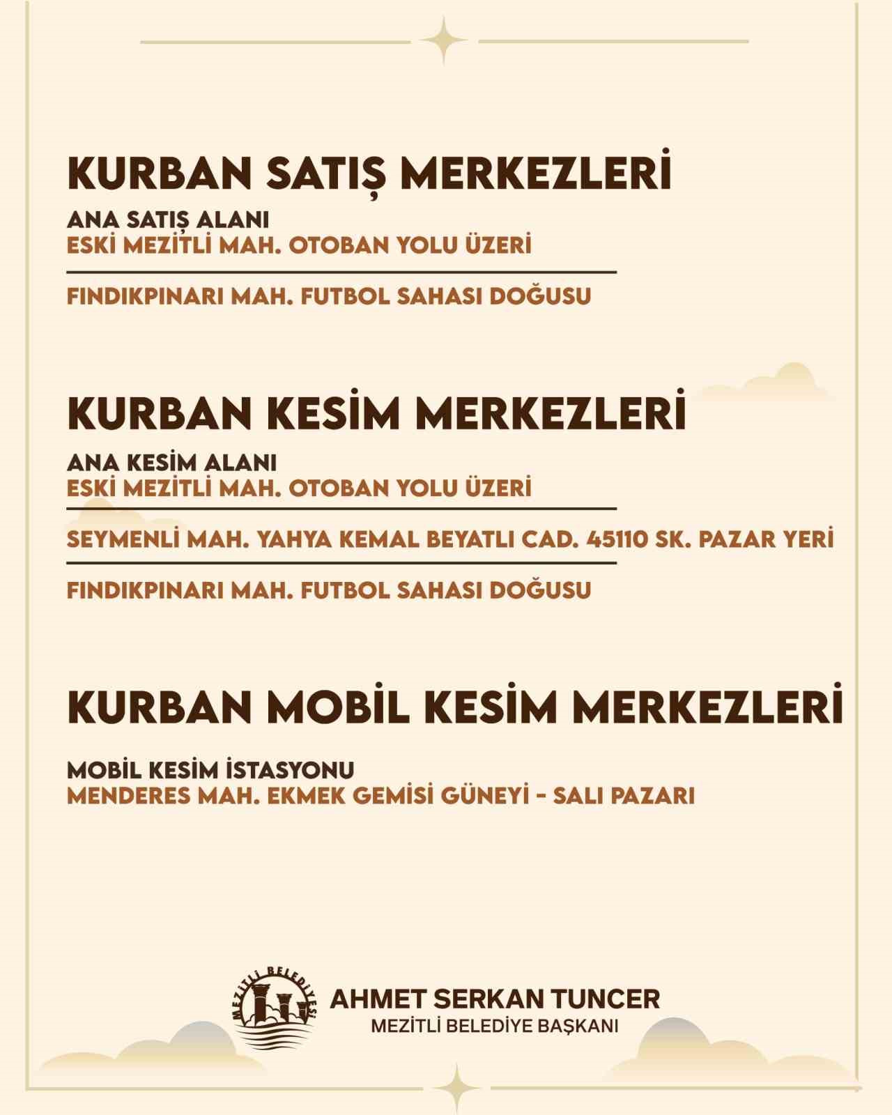 Mezitli’de kurban kesim ve satış noktaları belirlendi