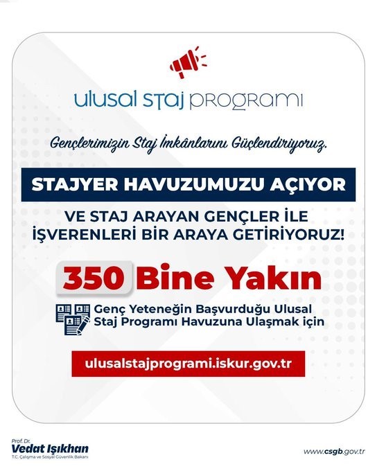 Bakan Işıkhan: "Ulusal Staj Programı’na bugüne kadar yaklaşık 350 bin başvuru yapıldı"