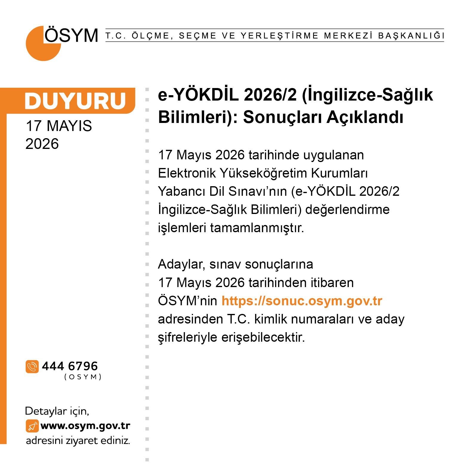 e-YÖKDİL 2026/2 sonuçları açıklandı