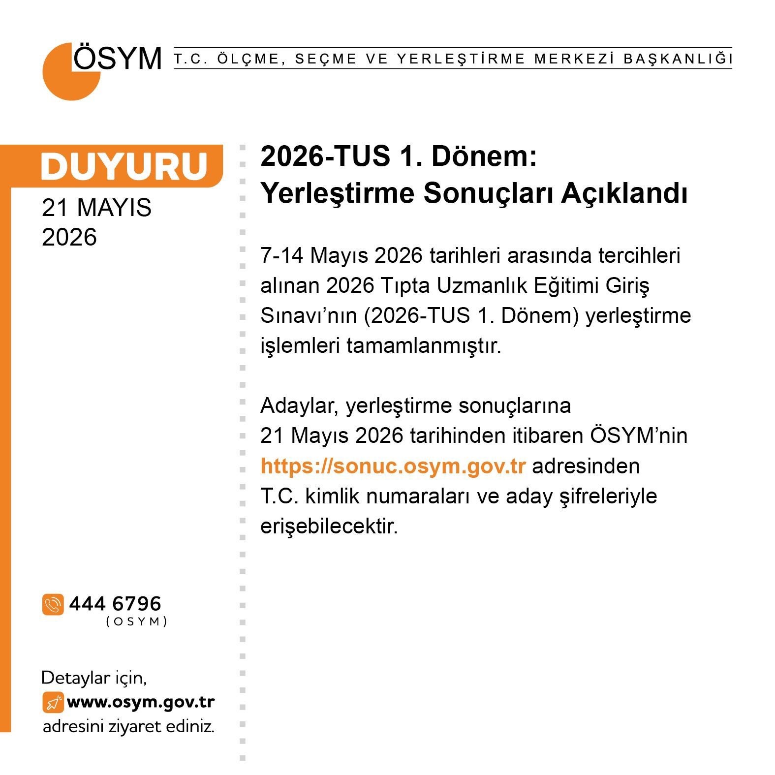 2026-TUS 1. Dönem yerleştirme sonuçları açıklandı