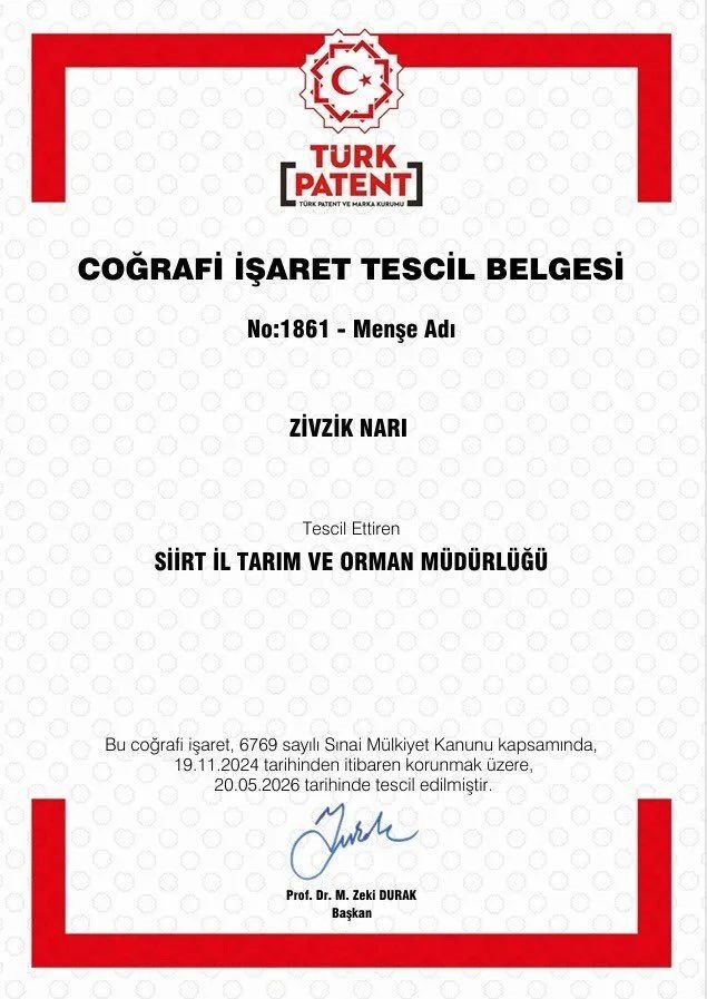 Siirt’in marka değeri "Zivzik narı" tescillendi