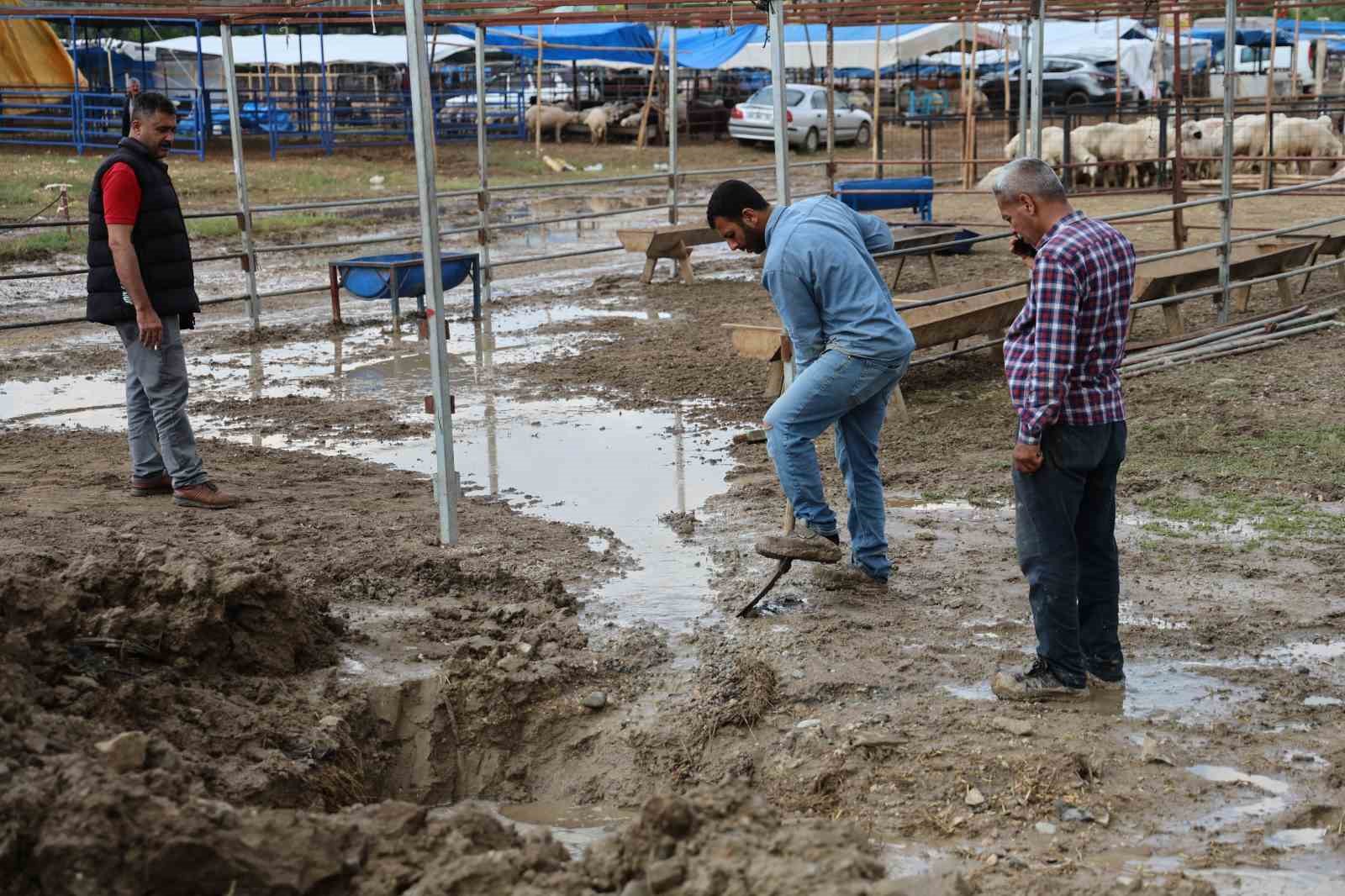 Kurban pazarlarını su bastı, besiciler belediyeye isyan etti
