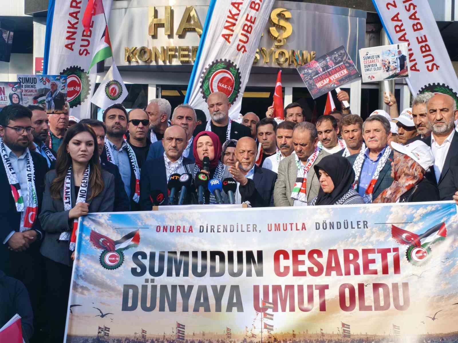 Sumud Filosu’nda İsrail güçleri tarafından alıkonulan HAK-İŞ Genel Başkanı Arslan, konfederasyon tarafından karşılandı
