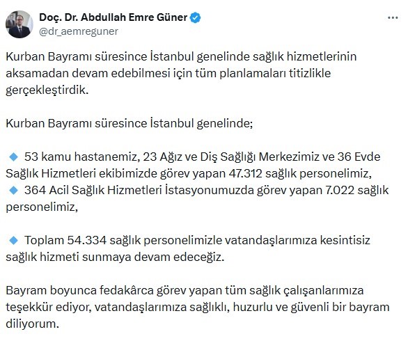 İstanbul’da Kurban Bayramı’nda 54 bin 334 personel görev yapacak