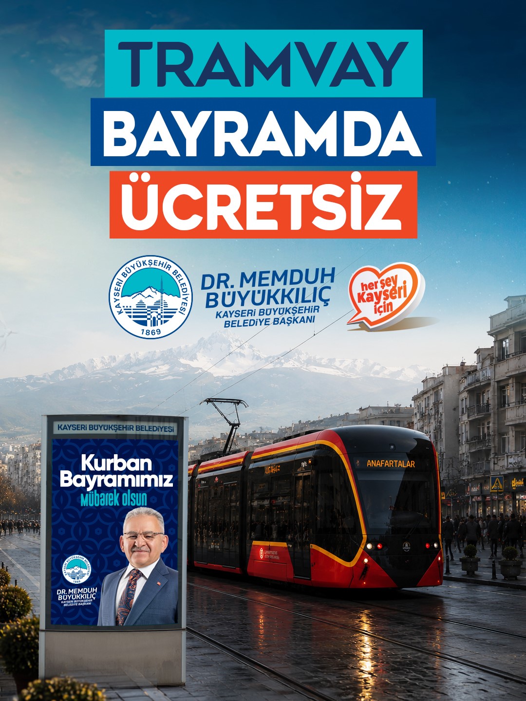 Kayseri’de tramvaylar bayramda ücretsiz