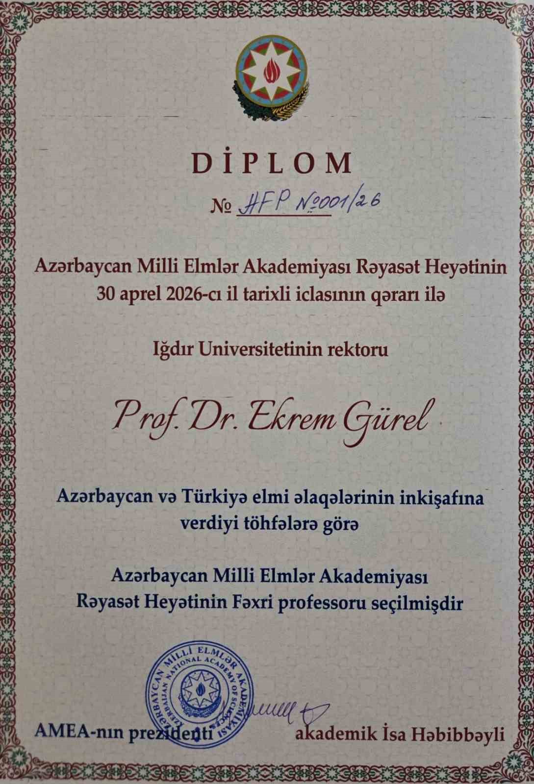 Nobel ödüllü Aziz Sancar’ın ardından Rektör Gürel’e de fahri profesörlük unvanı verildi