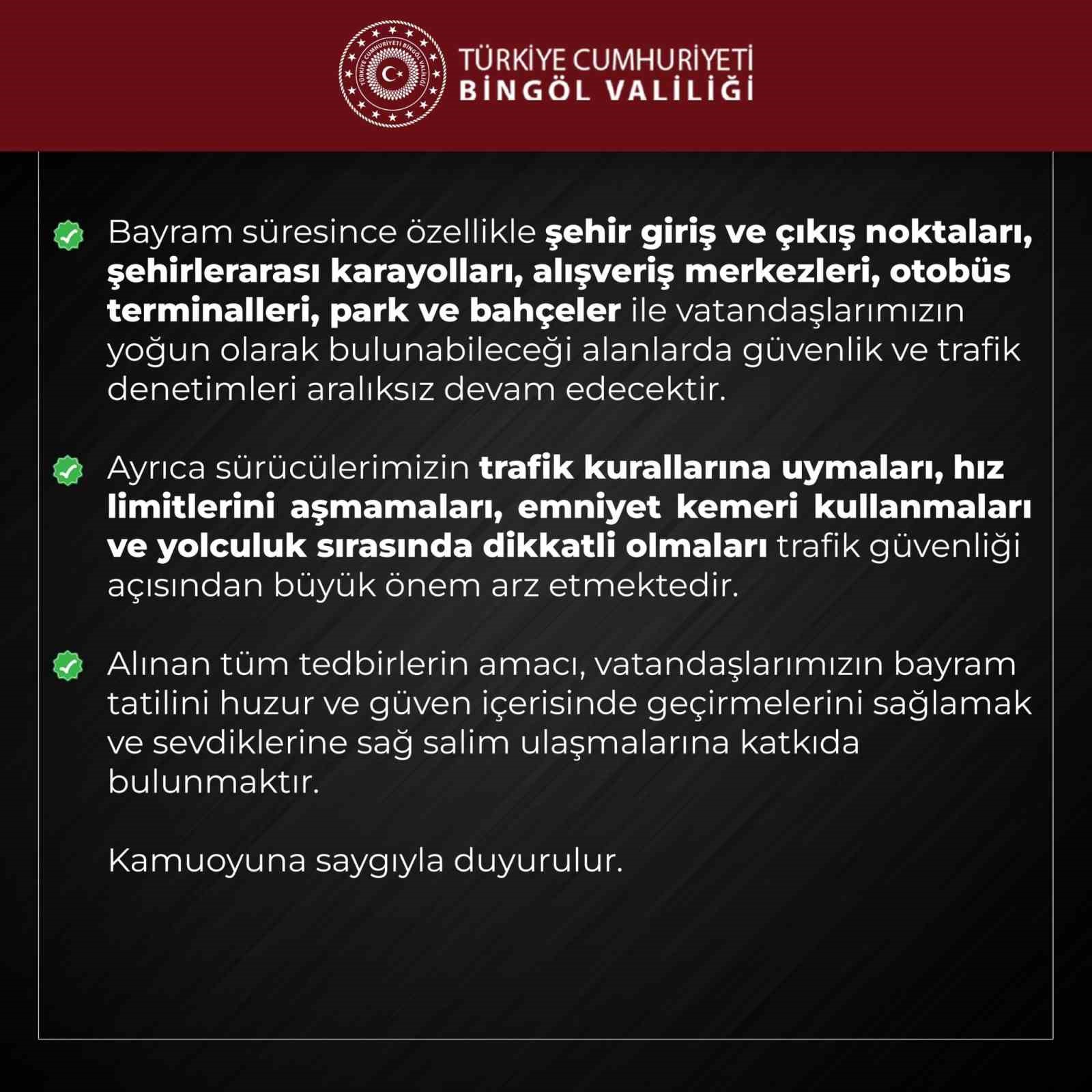 Bing&ouml;l&rsquo;de Kurban Bayramı tedbirleri artırıldı

