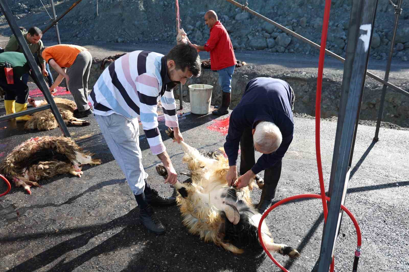 Elazığ’da bayram namazını kılan vatandaşlar kurbanlarını kesti