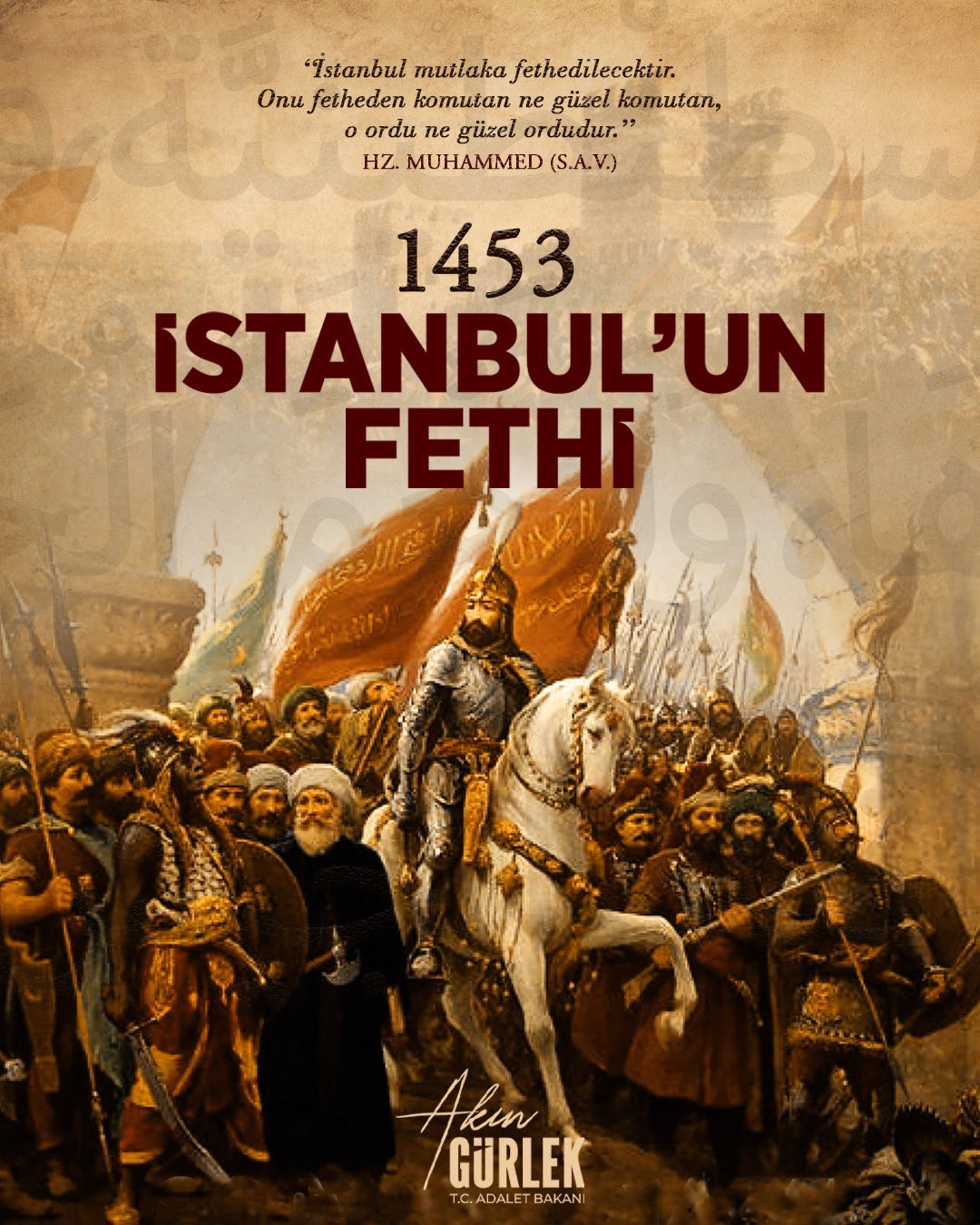 Bakan Gürlek: "İstanbul’un Fethi’nin 573’üncü yıl dönümü kutlu olsun"