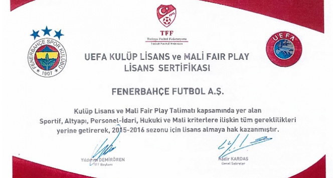 Fenerbahçe UEFA lisansını aldı