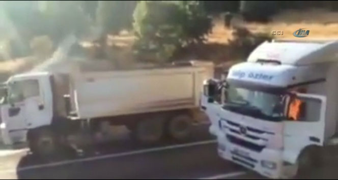 Yol kesip kamyon yakan teröristler böyle görüntülendi