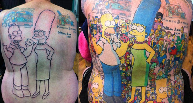 Rekor için 203 Simpsons karakterini dövme yaptırdı